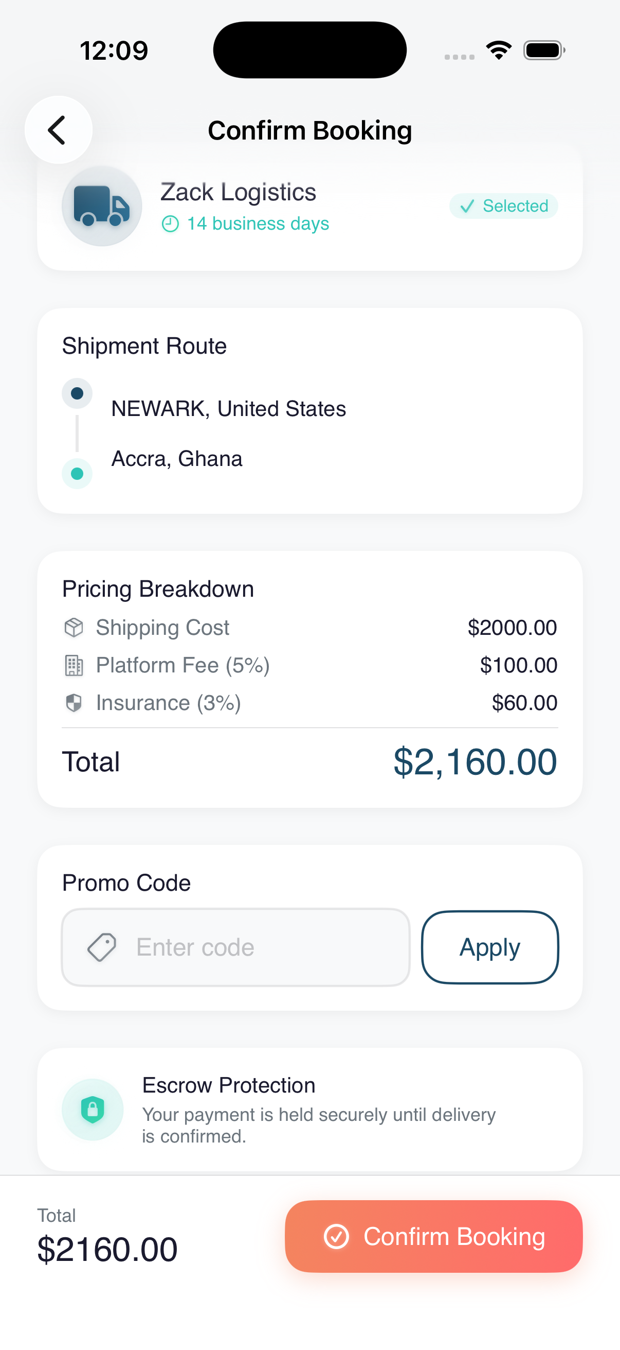 BarrelDrop confirm booking with transparent pricing breakdown and escrow protection