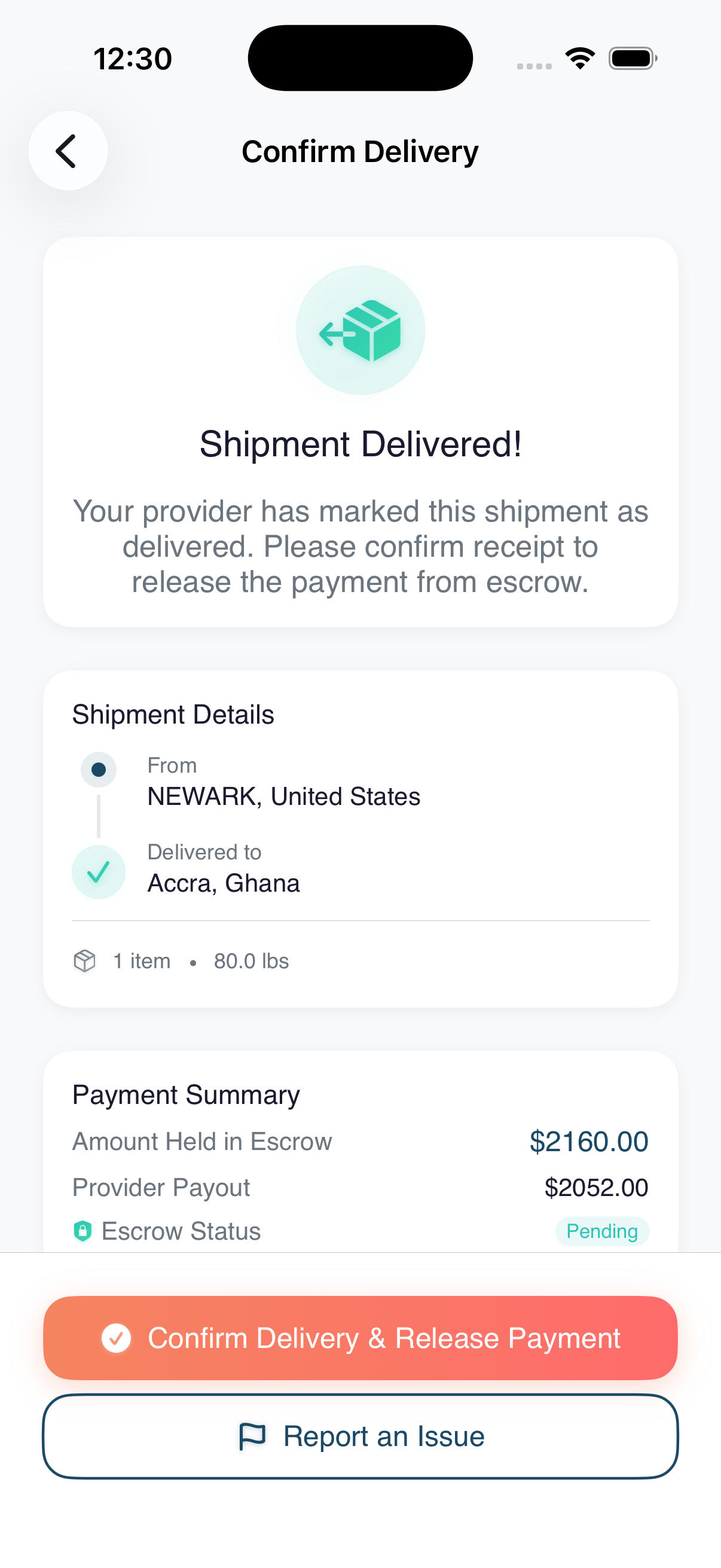 BarrelDrop delivery confirmation with escrow payment release for secure transactions